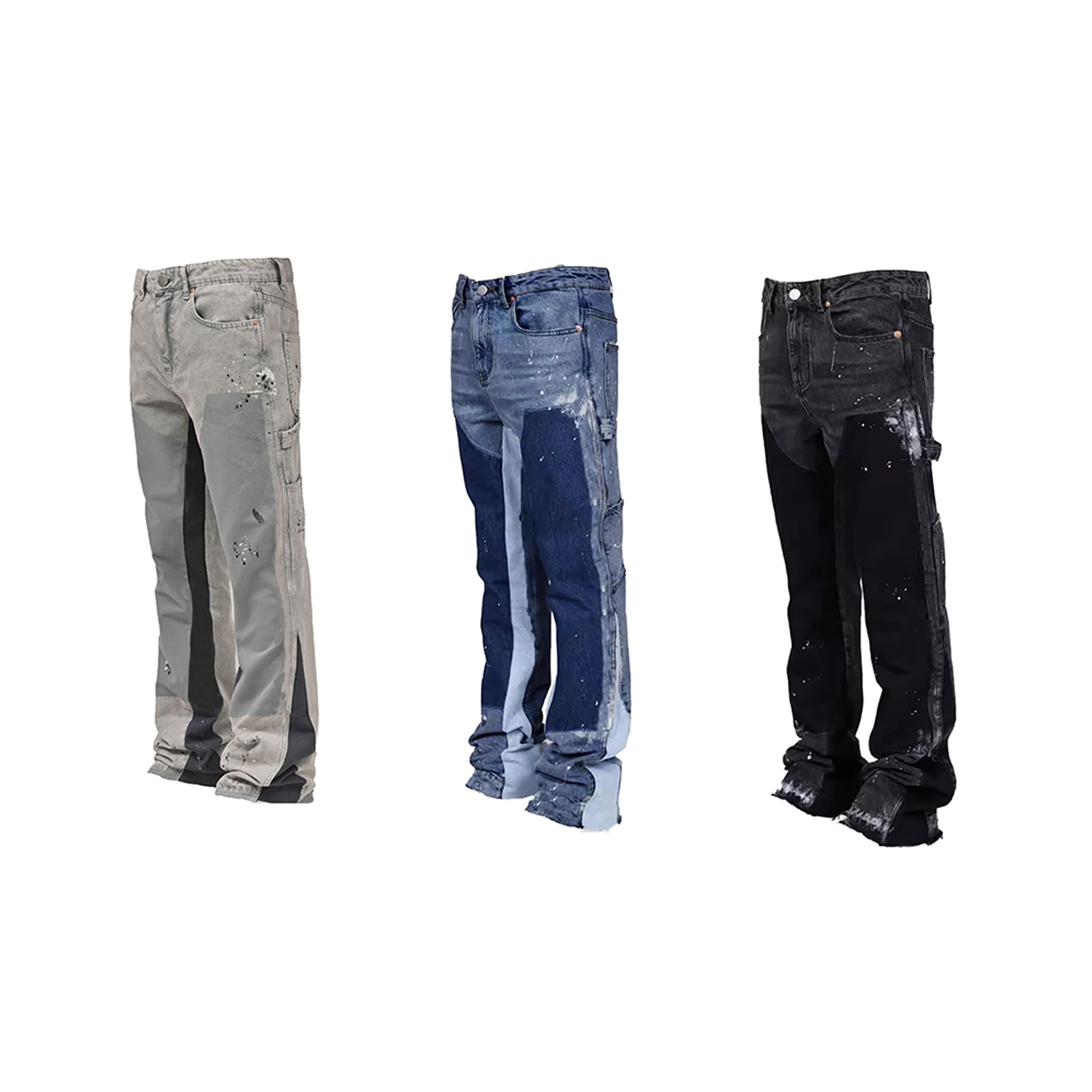 Men\'s Flared skinny grey jeans, Patchwork and simple design, suitable for daily wear in all seasons