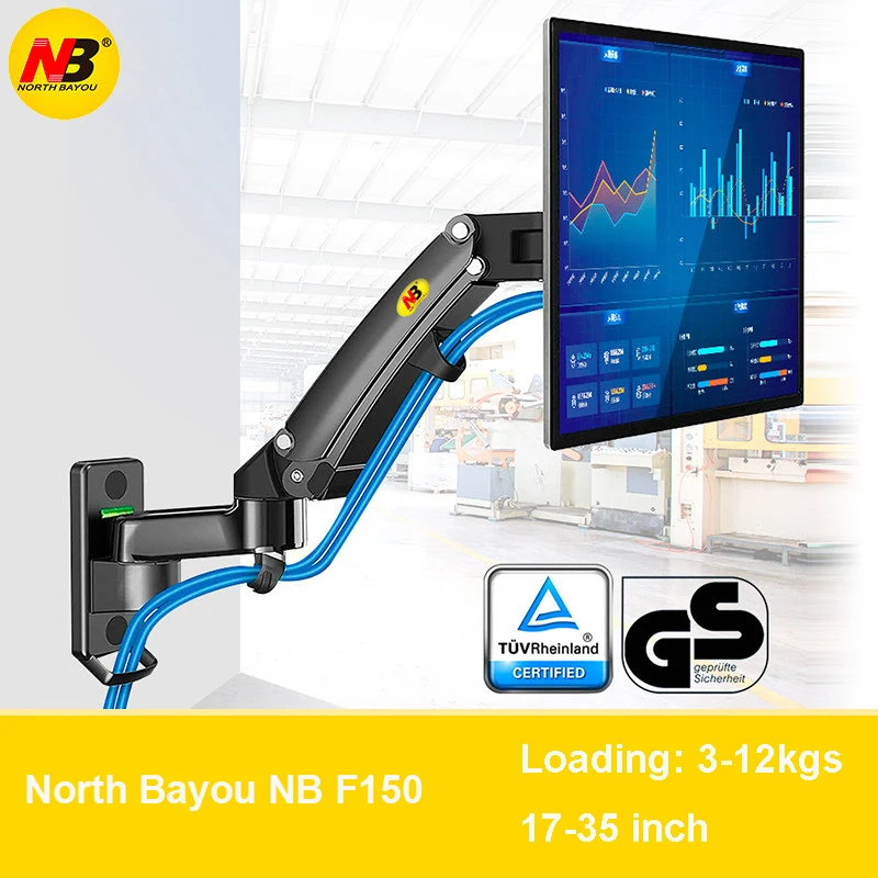 North Bayou NB F150 Gas Spring 17-35 inch LED TV Wall Mount Monitor Holder Ergonomic Mount Arm Max. VESA 100*100mm Load 3-12kgs