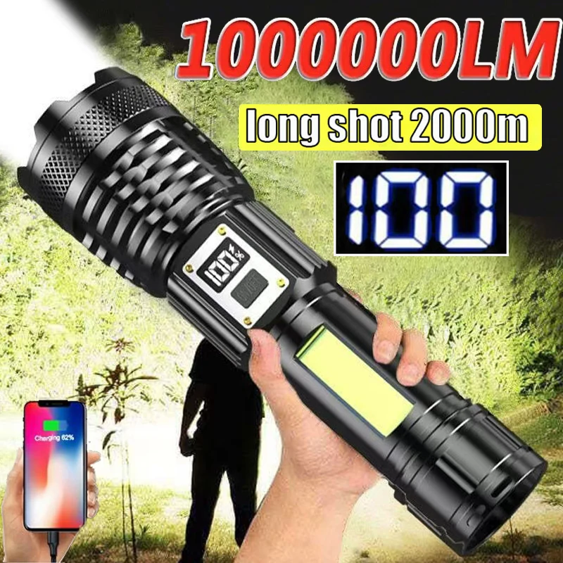 Most Powerful Led Flashlight Rechargeable Type-c Flashlight Long Range Tactical Torch Light For Fishing Hunting