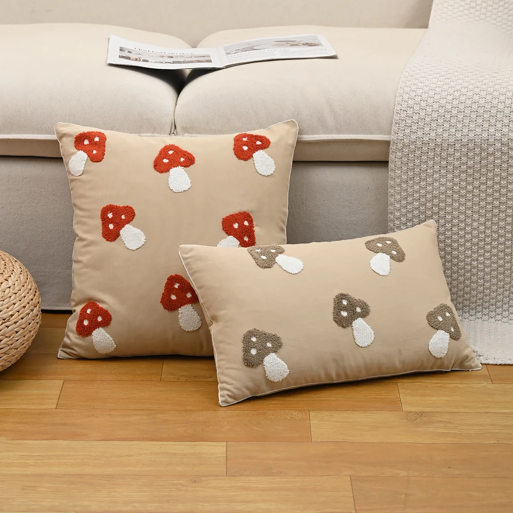 BUYNOW الفطر المطرزة المخدة ريفي خمر الأمريكية غطاء الوسادة غرفة نوم المنزل السرير السرج ديكور cojines الفقرة سالا #5