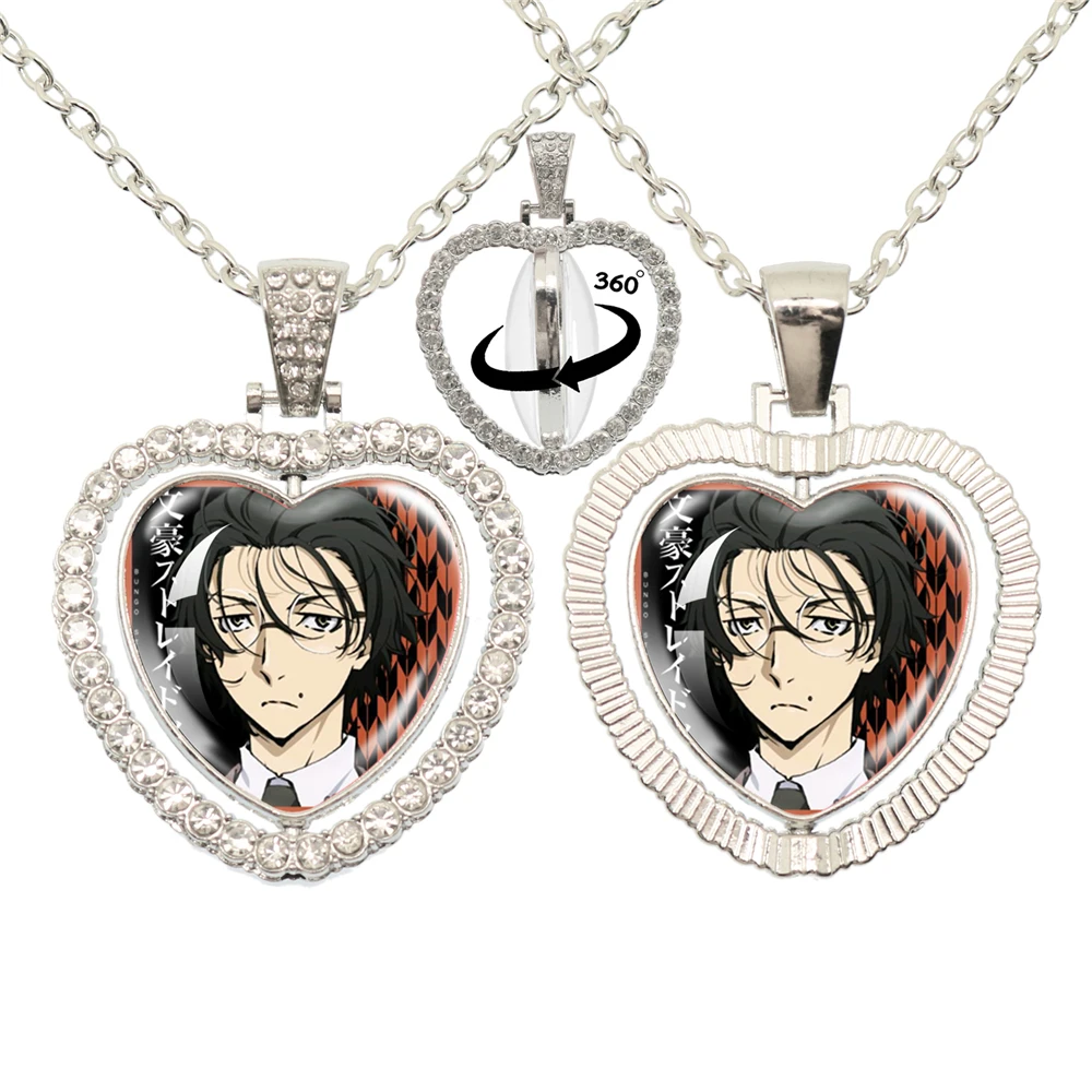 Anime Bungou Stray Dogs Glass Cabochon Glass Heart Pendant Double Sided Necklace Fan Gift Jewelry