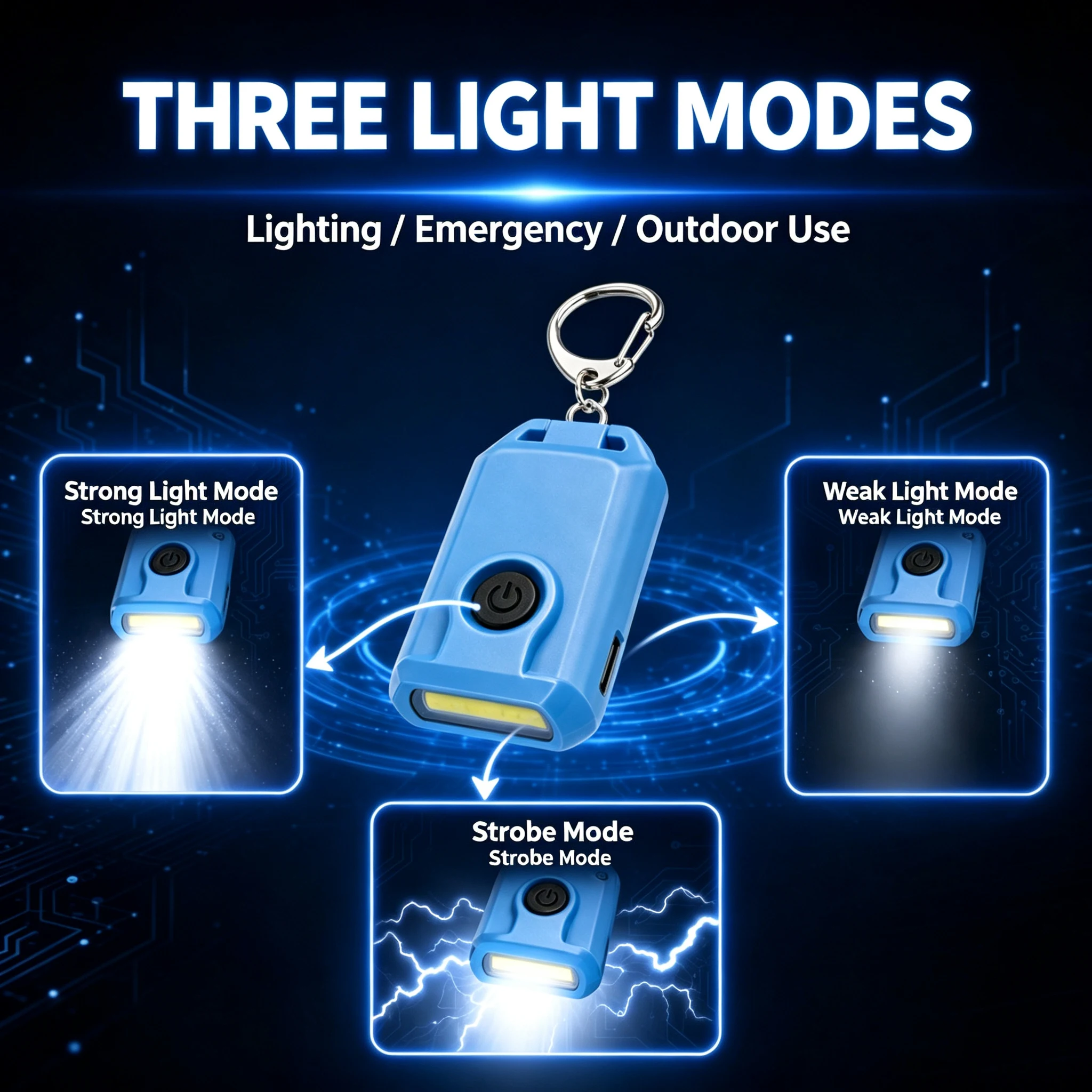 Solar USB‑C Rechargeable Keychain Flashlight 3‑Mode COB Mini Portable Emergency Work Light for Outdoor Camping
