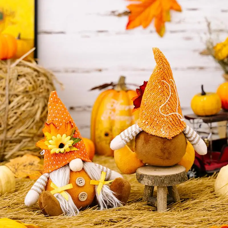 Thanksgiving Gnomes Decor Sunflower Gnome Doll Fall Decoration Dwarf With Maple Leaf Plush Swedish Gnomes Ornaments For Autumn