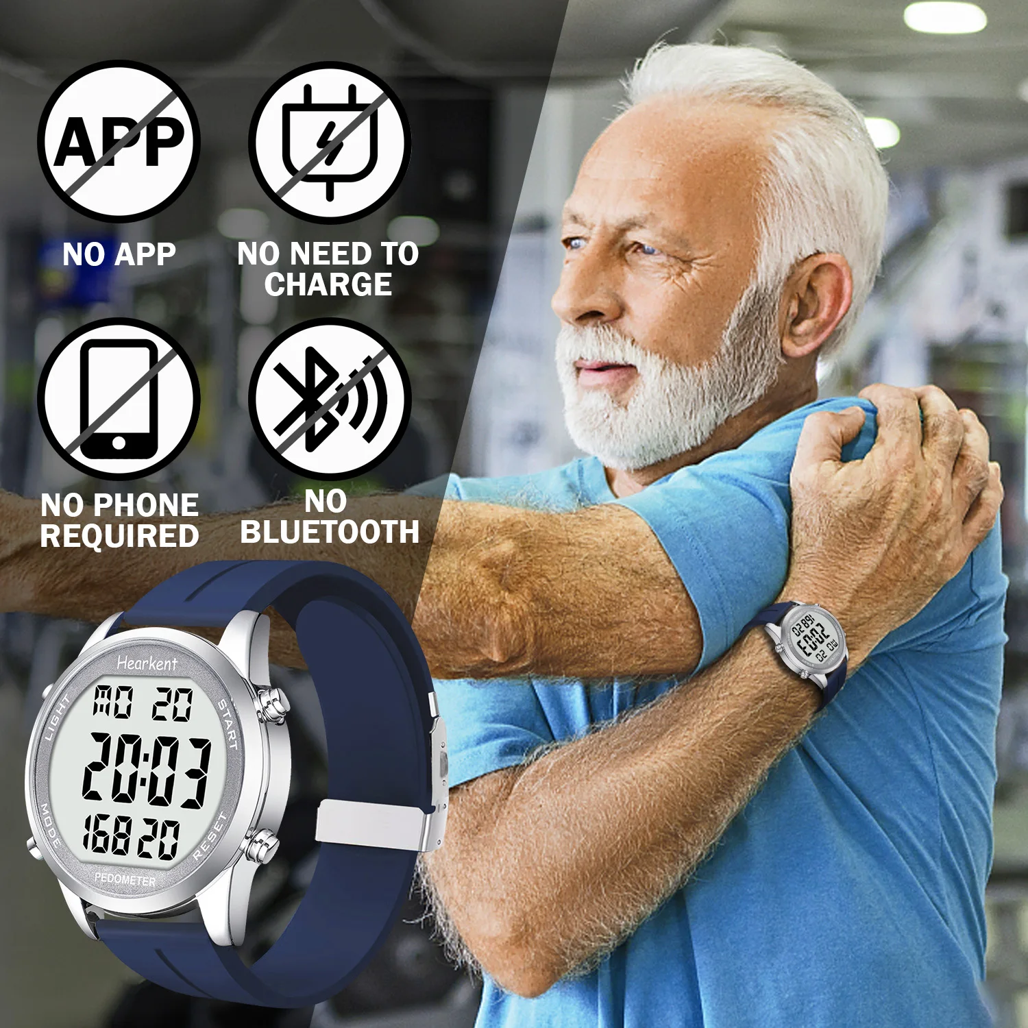 Hearkent stappentellerhorloge Digitaal herenhorloge Geen Bluetooth Sporthorloges Stap Calorieën Teller Wandelen Fitness Tracker Polshorloge