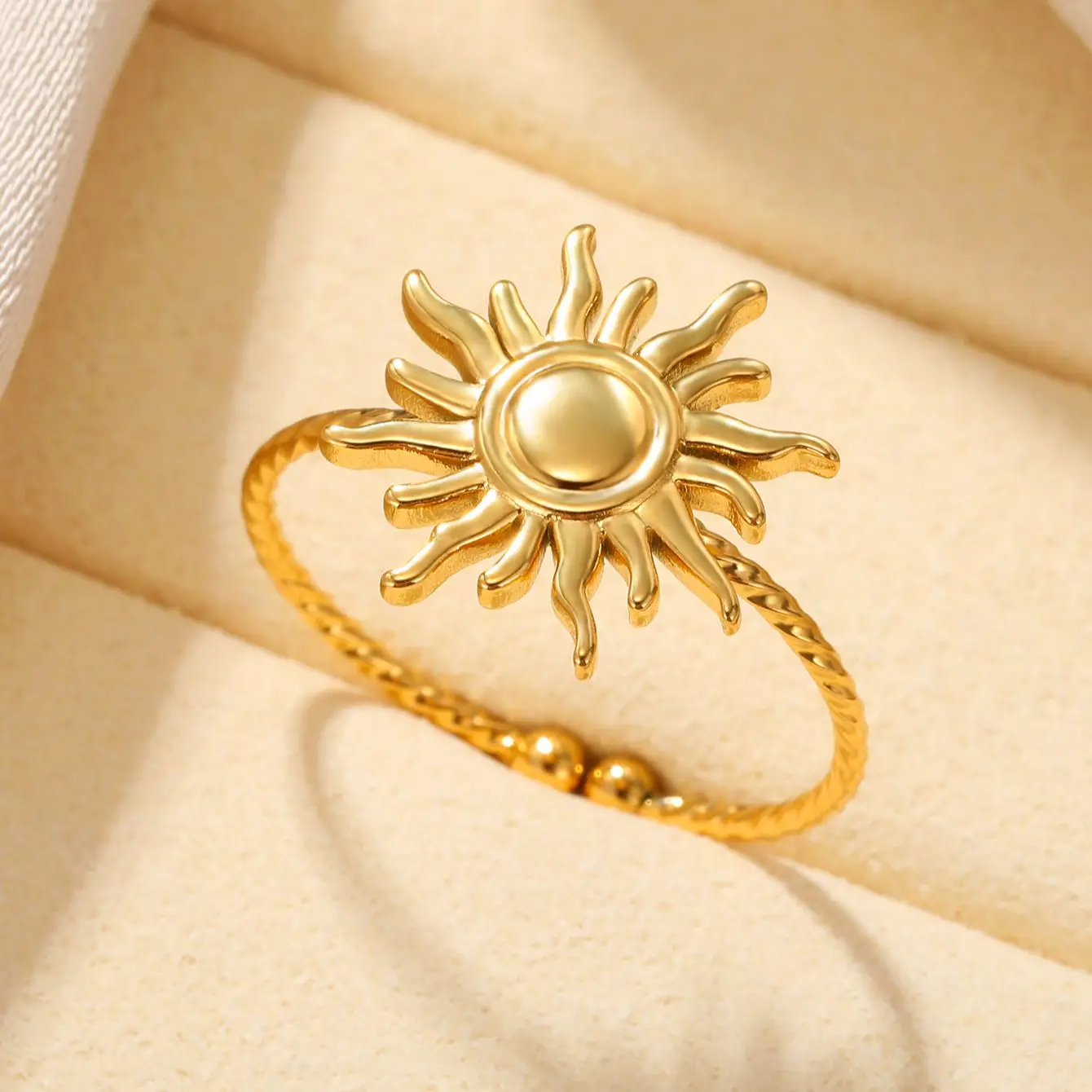 Stainless Steel Sun Rings for Women Metal Texture Gold Color Adjustable Open Rings Accessories for Women Jewelry Bijoux Femme