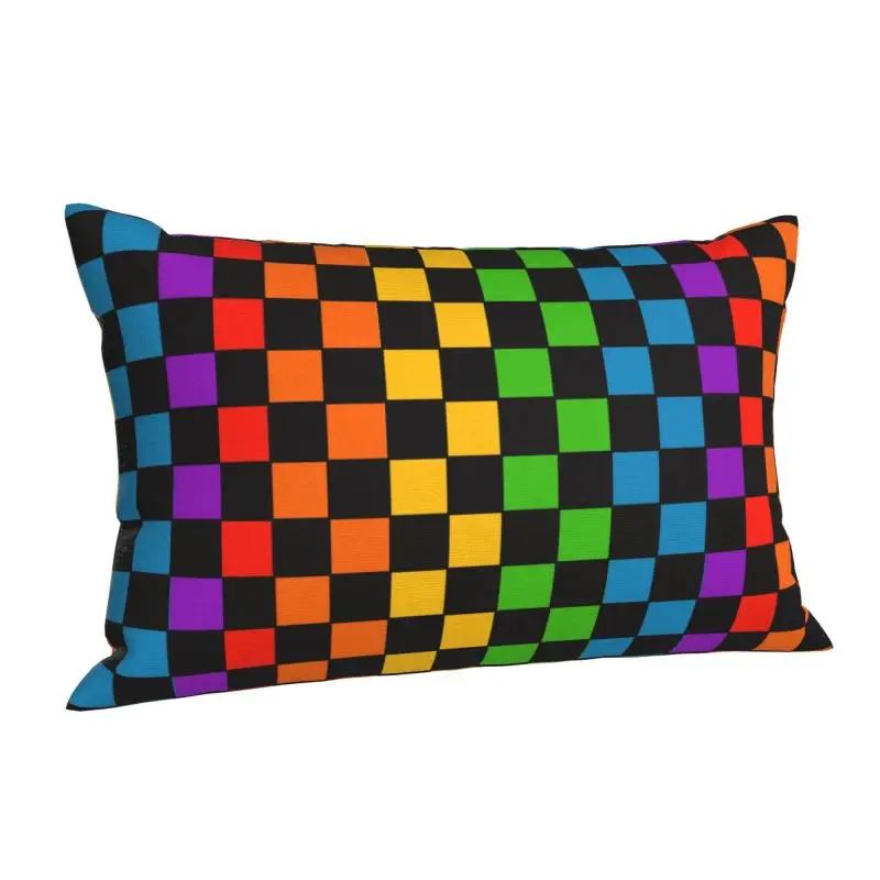 Custom Rainbow Checkerboard Checked Pattern Cushion Cover 75cm x 50cm Soft Throw Pillow Case for Bed Sofa Rectangle Pillowcase