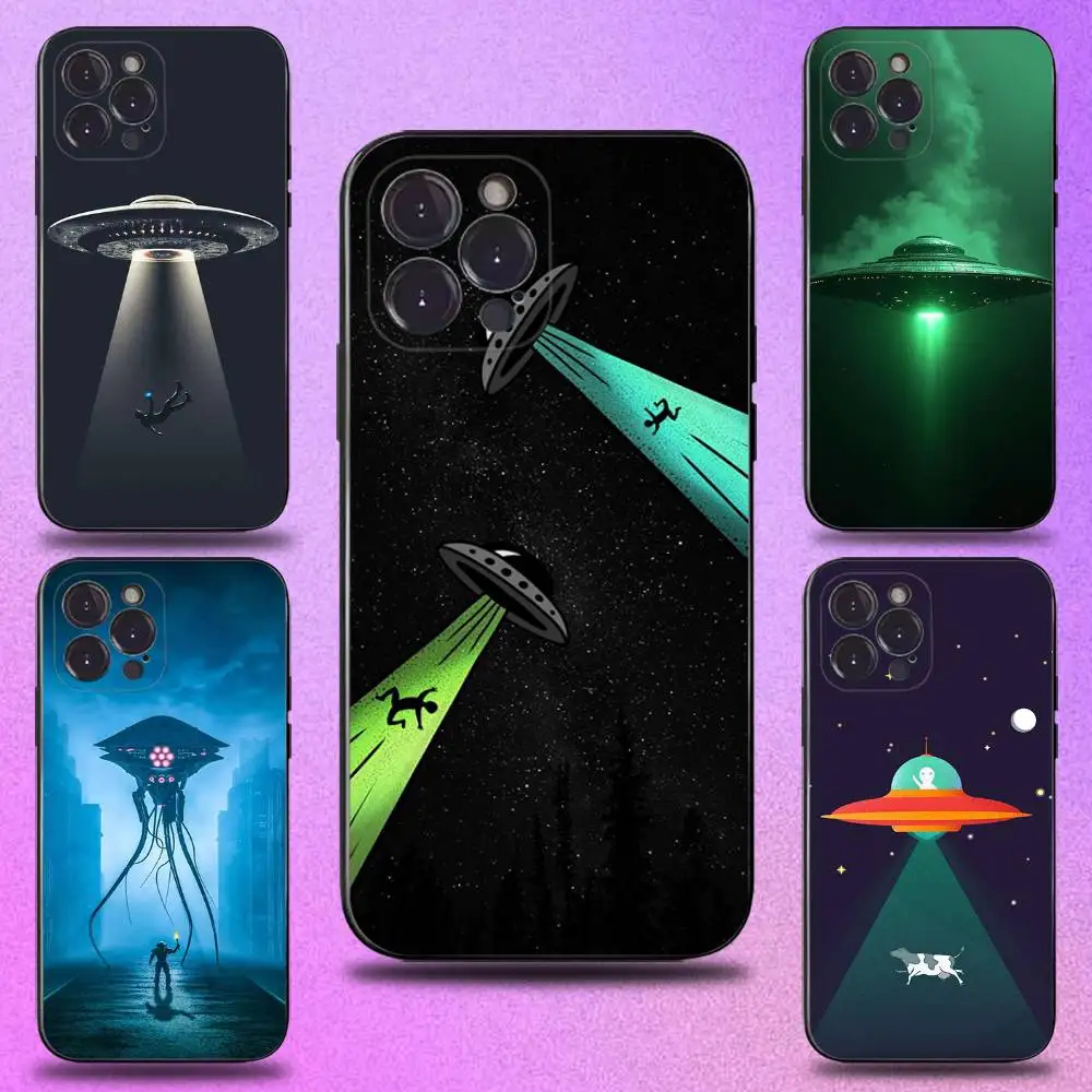 

Alien Martian UFO Phone Case For iPhone 17,16,15,14,13,12,11 Plus,Pro Max,XS,X,XR,SE,Mini,8,7,Soft Silicone Black Cover