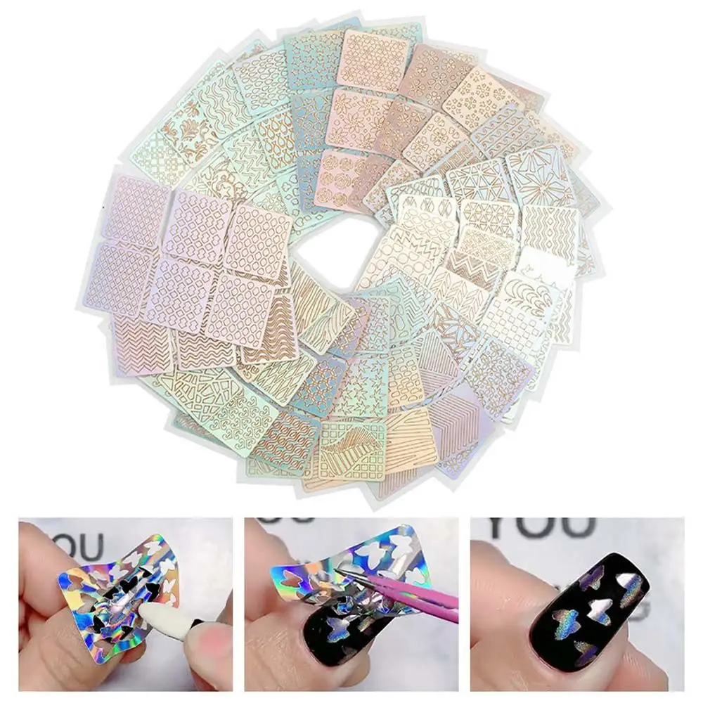 Gereedschap Holografische nagelsjabloon Gemengde nagelsjablonen Nagelstempelplaten Nail Art Holle stickers Transfer Laser stencil