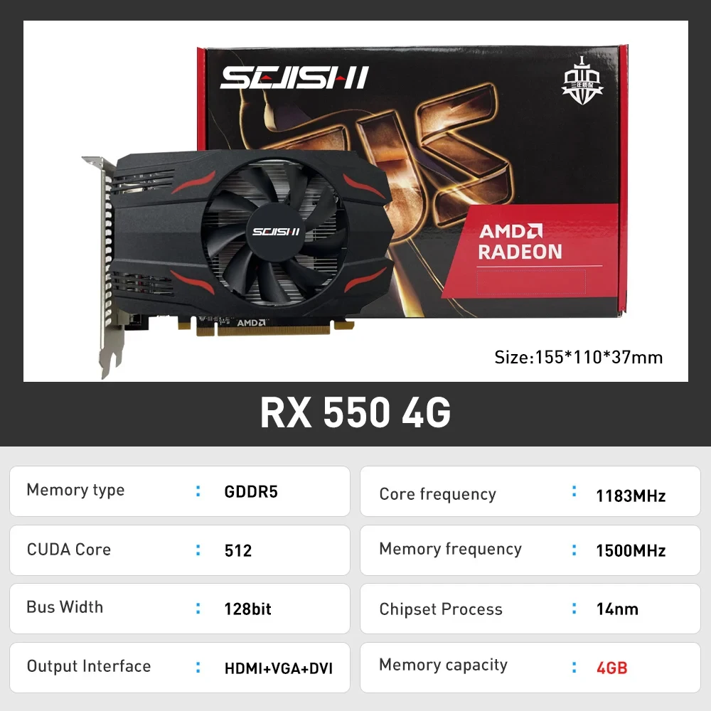 Imagem -05 - Sejishi-rx 550 4gb Placas Gráficas de Vídeo 128bit Gddr5 Amd Gpu Rx550 Mineração Placa de Jogo Pci-e 3.0x16