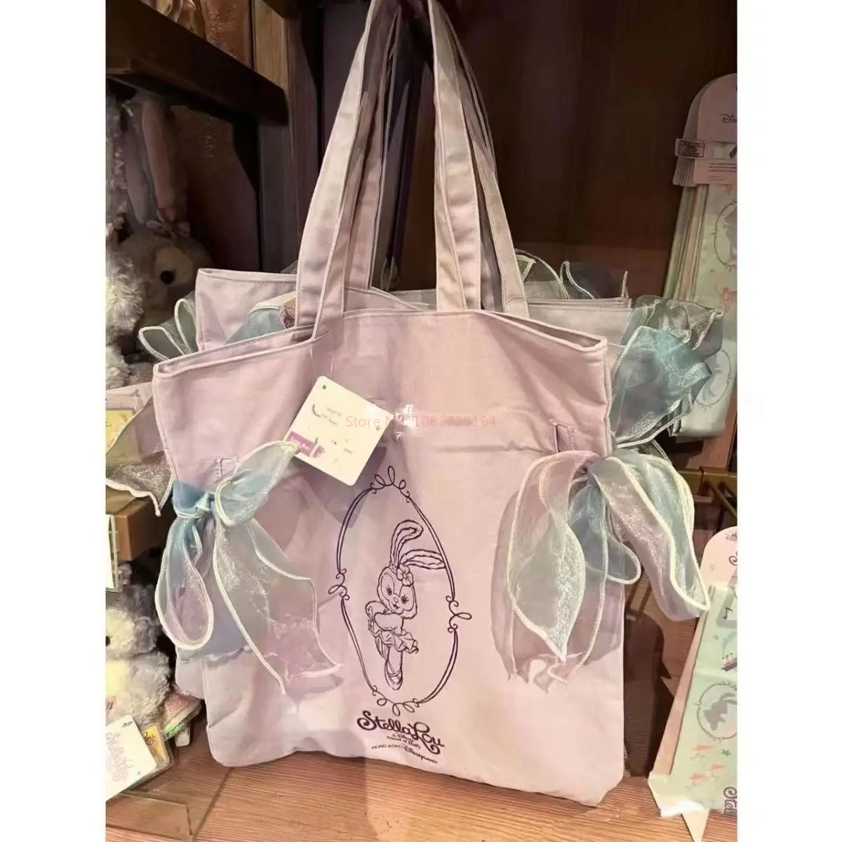 Disney Stellalou dreams of dancing, bolsos morados bonitos, bolsos de hombro con estampado de dibujos animados Kawaii, bolso de compras de gran capacidad para niñas