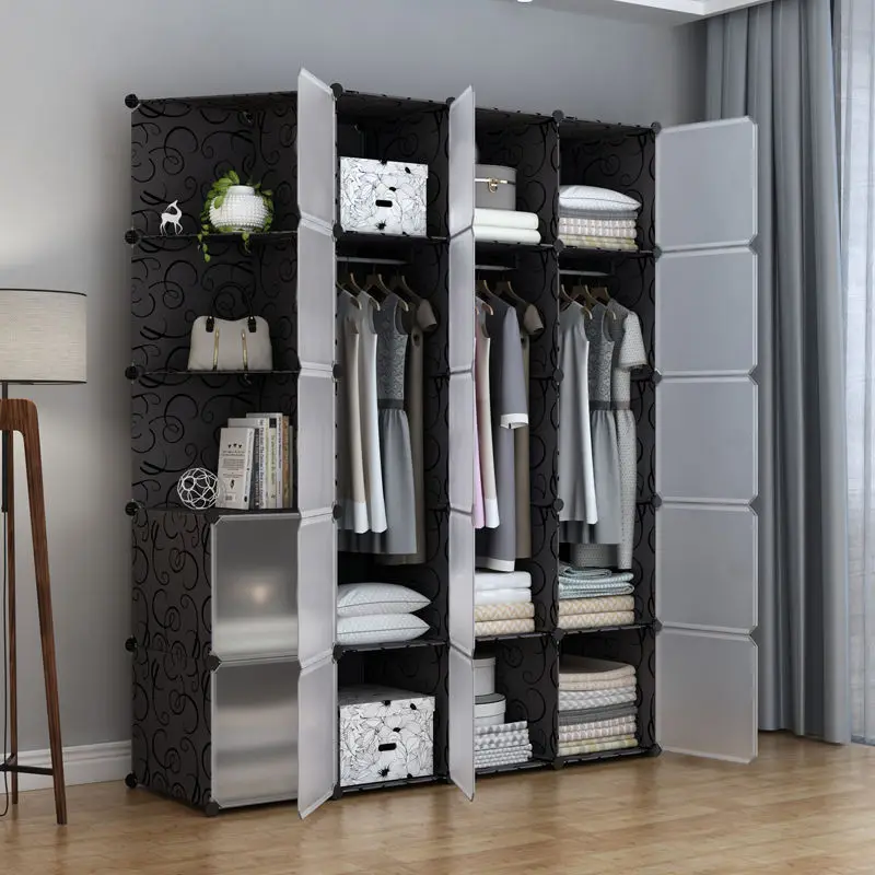 Multifunction Home Bedroom Furniture Wardrobe Folding Storage Dressing Clothe Cabinet Cloth Partition Rack Plastic Free Shipping