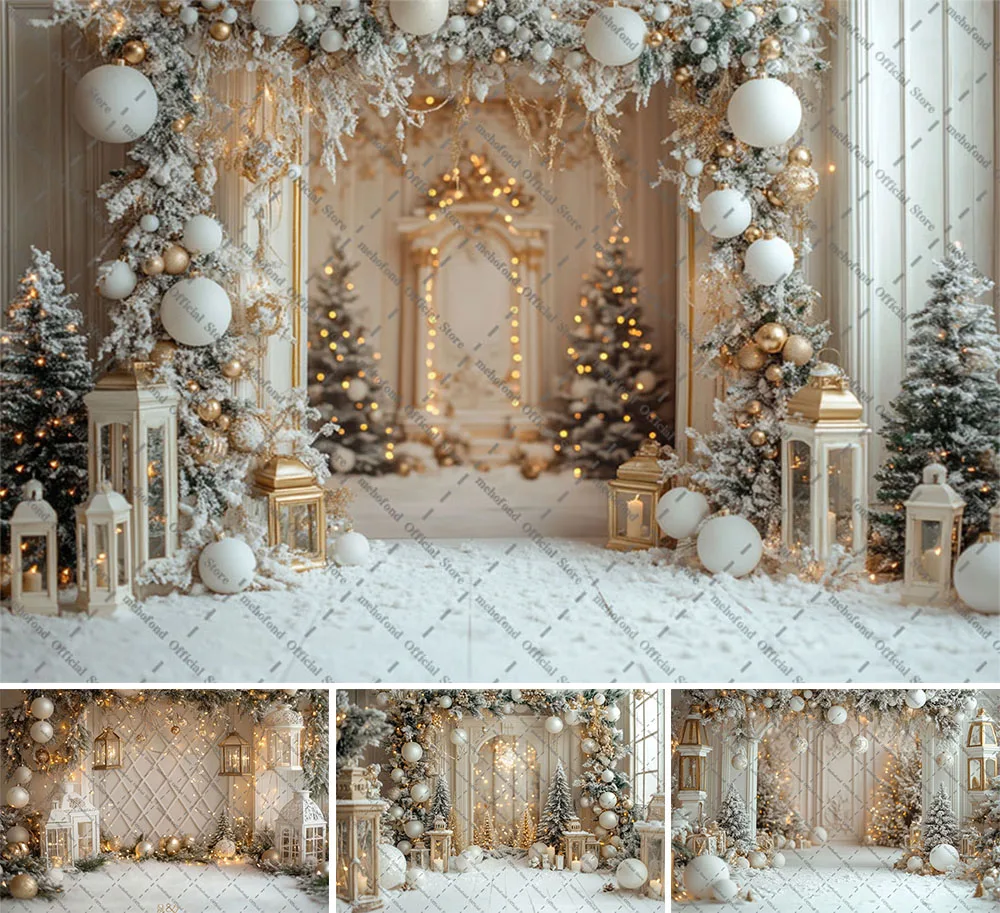 Mehofond Fotografie Hintergrund Weihnachten Vintage Weißer Raum Glitzer Weihnachtsbaum Kinder Familie Porträt Dekor Hintergrund Fotostudio