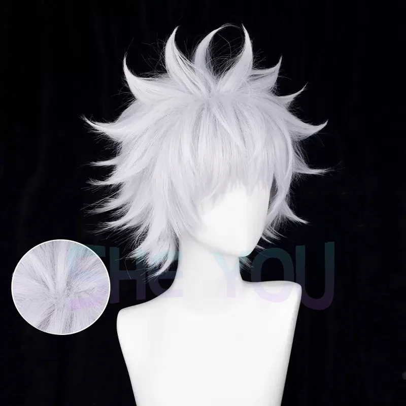 Cosplay Killua Zoldyck Cosplay Wig Short Silver White Wig Cosplay Anime Cosplay Wig Heat Resistant Synthetic Wig
