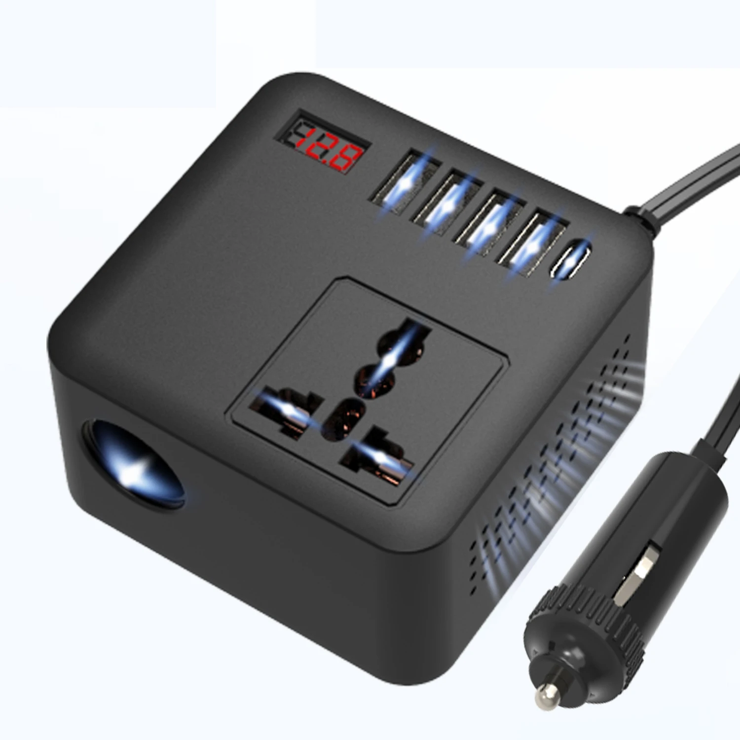 Portable Car Power Inverter 150W 300W with Fast Charging USB Ports and AC Outlet DC 12V 24V to AC 120V 220V Vehicle Use
