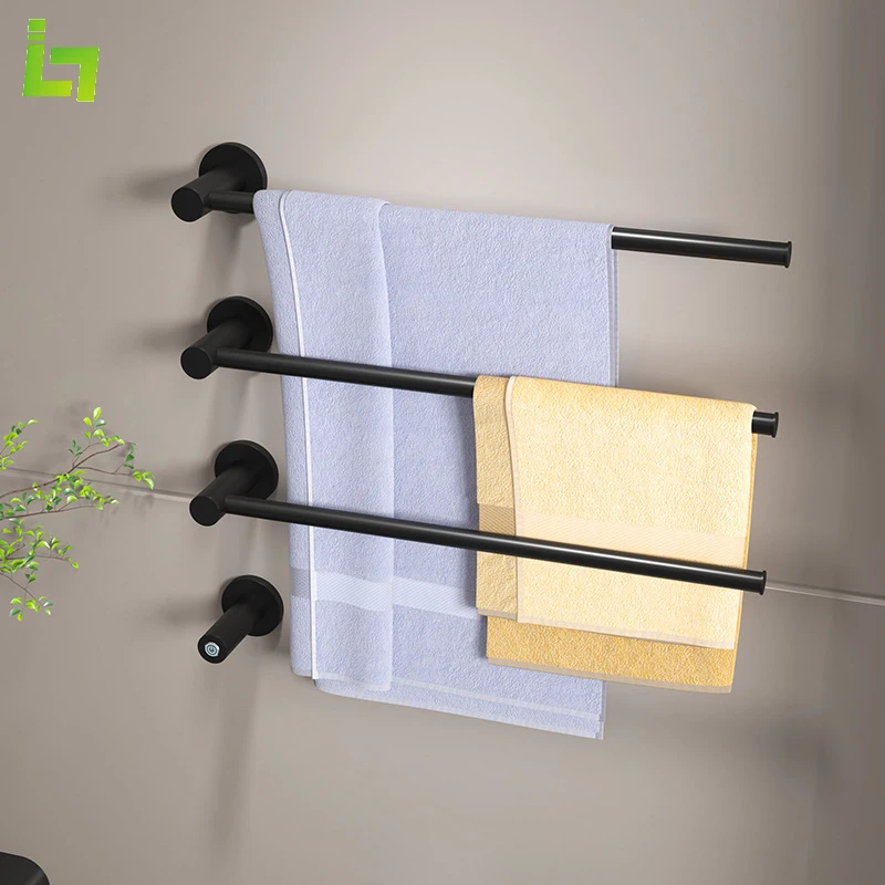 

Black Electric Towel Rack Hide Wires 45 ℃ Constant Temperature Heating 45W One Button Switch Control