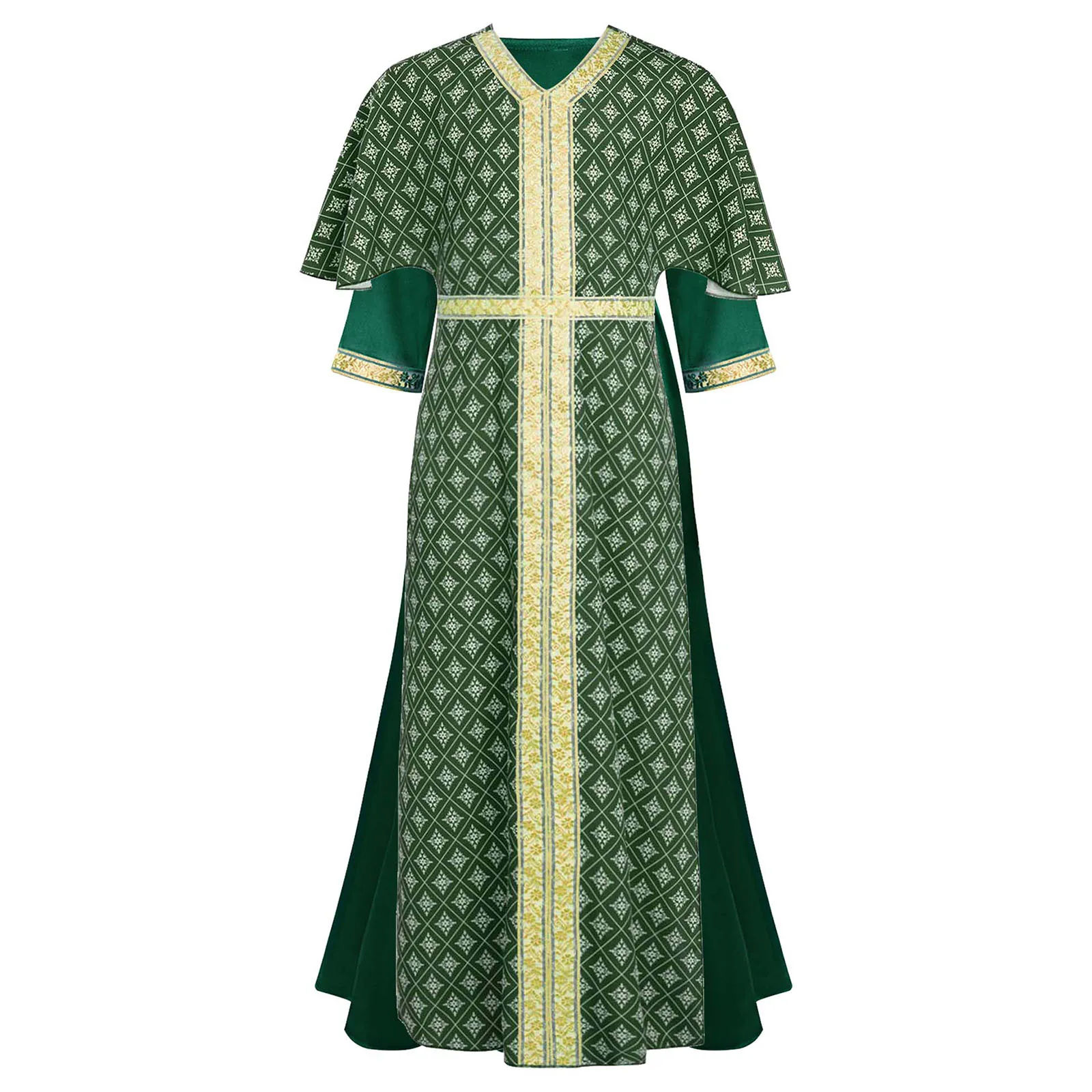 ملابس الهالوين الهندية للفتيات، سترة بفتحة جانبية مطبوعة بالزهور مع حزام، فستان طويل، أزياء الحفلات #3