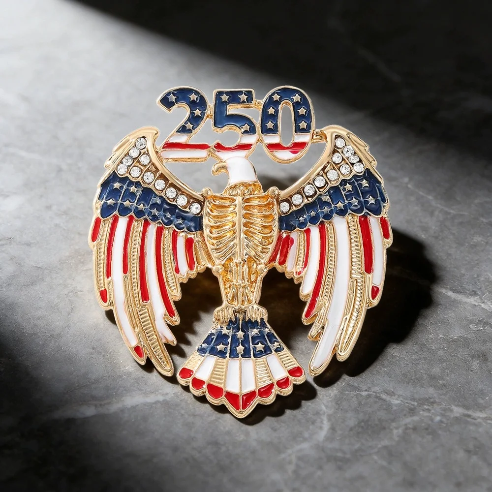 USA Independence Day Brooches For Women Unisex Enamel Rhinestone American 250-year Flag Brooch Pins