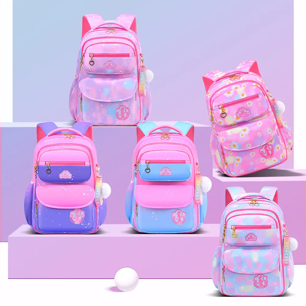 Primary School Bag for Girls Students Cute Gradient Barbie Pink Color Children\'s Backpack Large Capacity Kids Rucksack Mochila