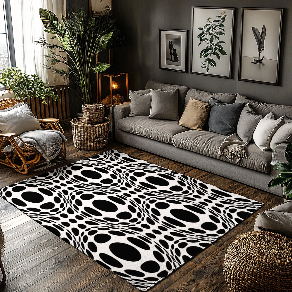 

Tuniu Black White Dots Carpet Rug Non-Slip Home Floor Mat for Living Room Bedroom Kitchen