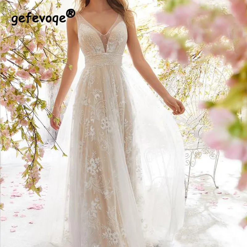 2023 New Wedding Dress Fashionable Elegant Flowering, Sexy V-neck Sleeveless, Various Colors Printed Lace Wedding Dress