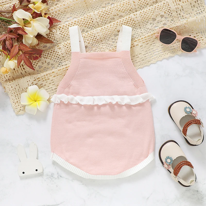 Baby Bodysuit Cotton Knitted Infant Girl Sling Jumpsuit Sleeveless Newborn Kid Clothes Cute Cartoon Bunny 0-18M Overalls Fashion