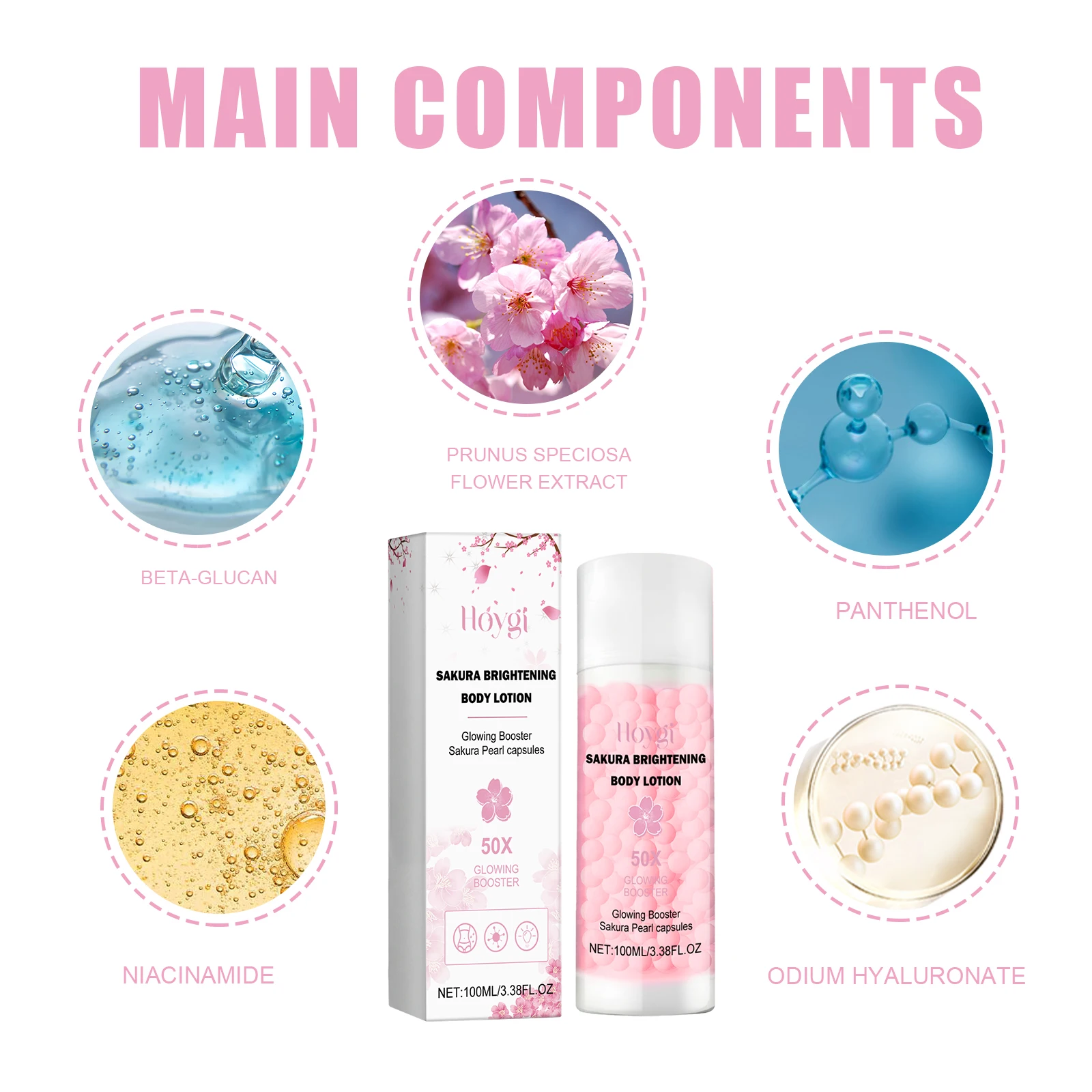 Hoygi Sakura Lotions éclaircissantes pour le corps améliorent l'obscurité Hydratant en profondeur Lotion blanchissante pour l'acné du dos clair 3 pièces