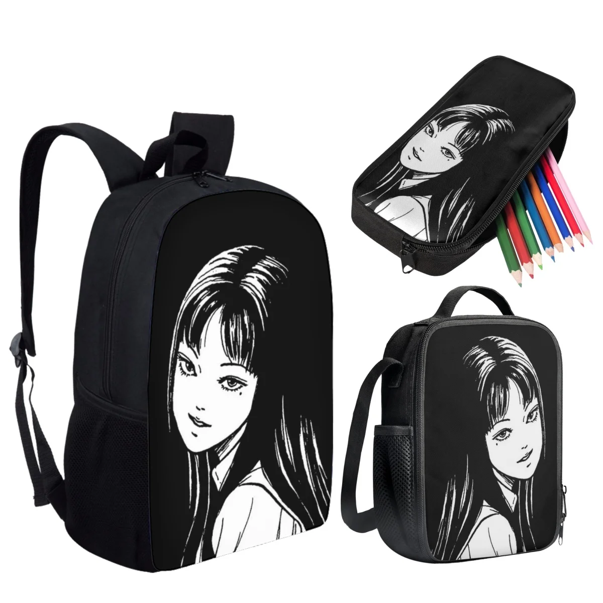 Horror Manga School Bags Set of 3 Kids Girls Backpack Large Capacity Bookbag Back to School Fashion Student Schoolbag Mochila