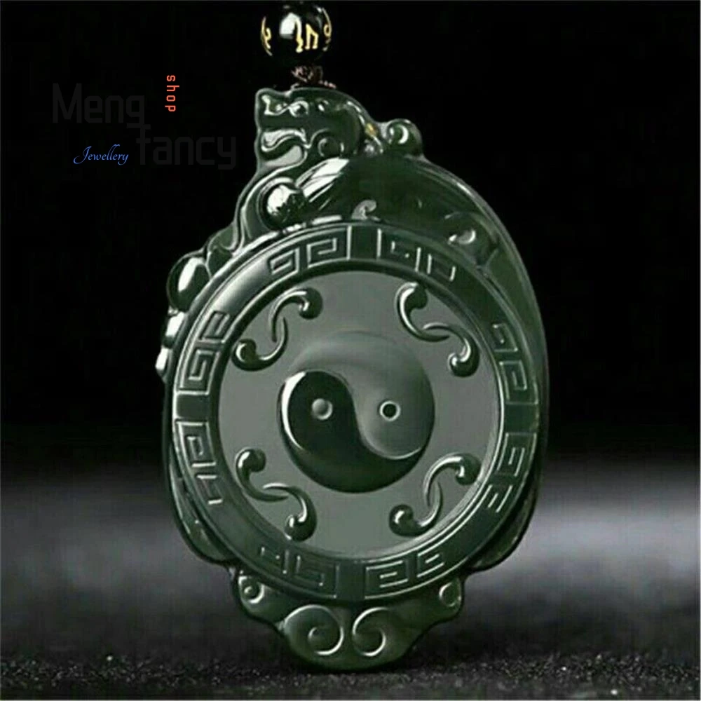 Natural Hetian Jade Dragon Turtle Pixiu Taiji Yin Yang Bagua Pendant Double-sided Engraved Lucky Fortune Amulet Fashion Jewelry