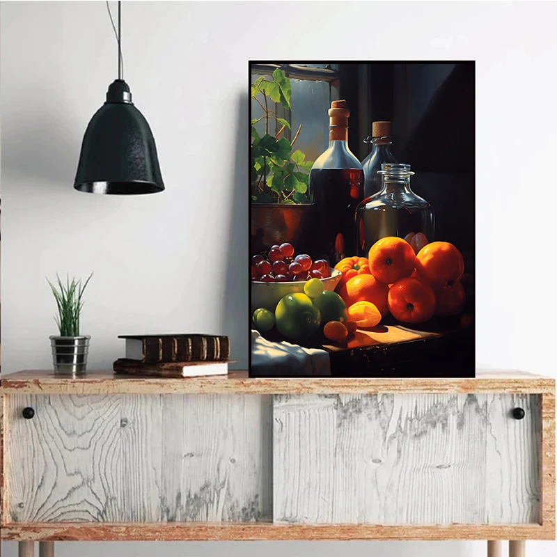 1pc frameless Canvas Painting Vintage Food Fruit Red Wine Poster Orange Tomato Prints Canvas Painting Wall Art Pictures for Home