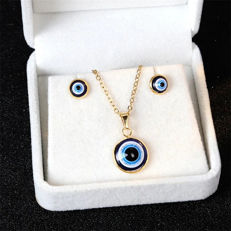 Women's Simple Devil's Eye Necklace Earring Set, Bohemian Style