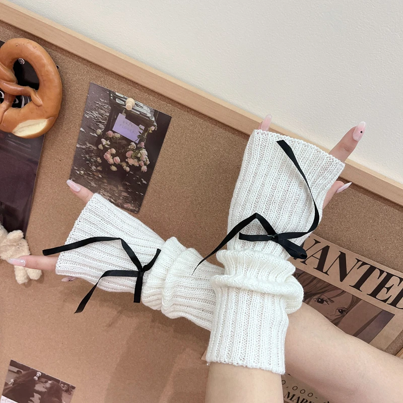 

Nail Photoshooting Props Lovely Bow Decoration Knit Arm Sleeves Detachable Wrist Cuffs Girls Gloves Manicure Style Display