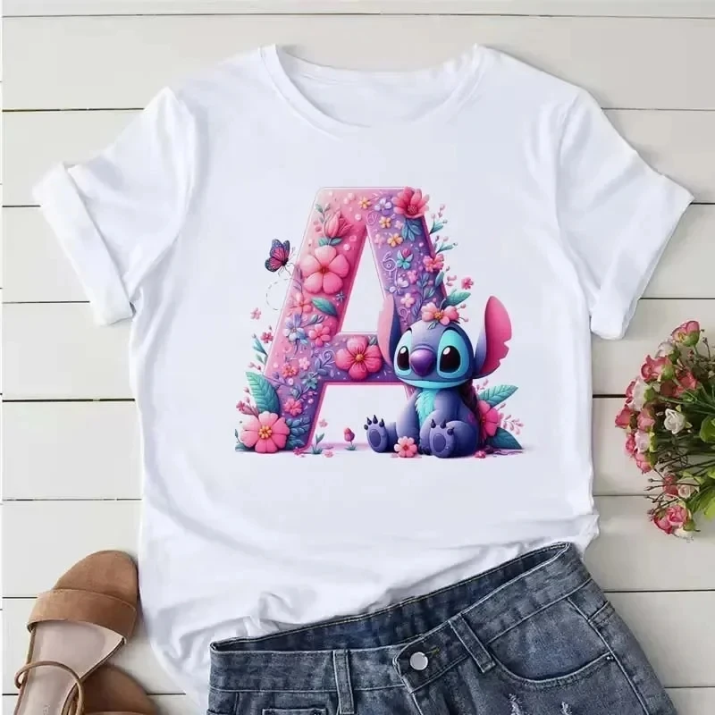 

Disney Kawaii A-Z Printed Women T Shirt Fashion Casual Short Sleeve T-shirt Female Streetwear Tops Harajuku Clothing Y2k Tees