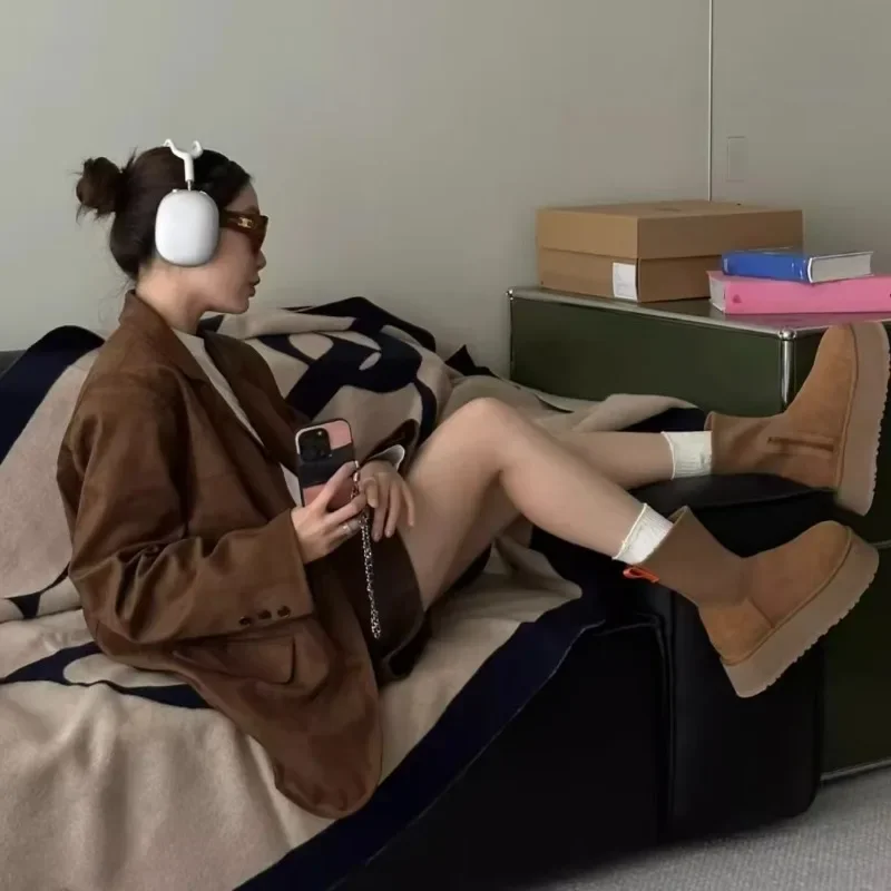 

Winter Mini Snow Boots Cow Suede Leather Boots Women Classic Brand Ankle Botts Outdoors Comfy Sheep Fur Lined