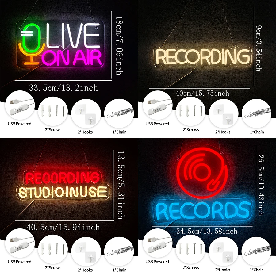 Recording Neon Sign For Wall Decor,Led Neon Light For Recording Room,Live Room,Music Studio,Bedroom,Broadcasting Room Decor
