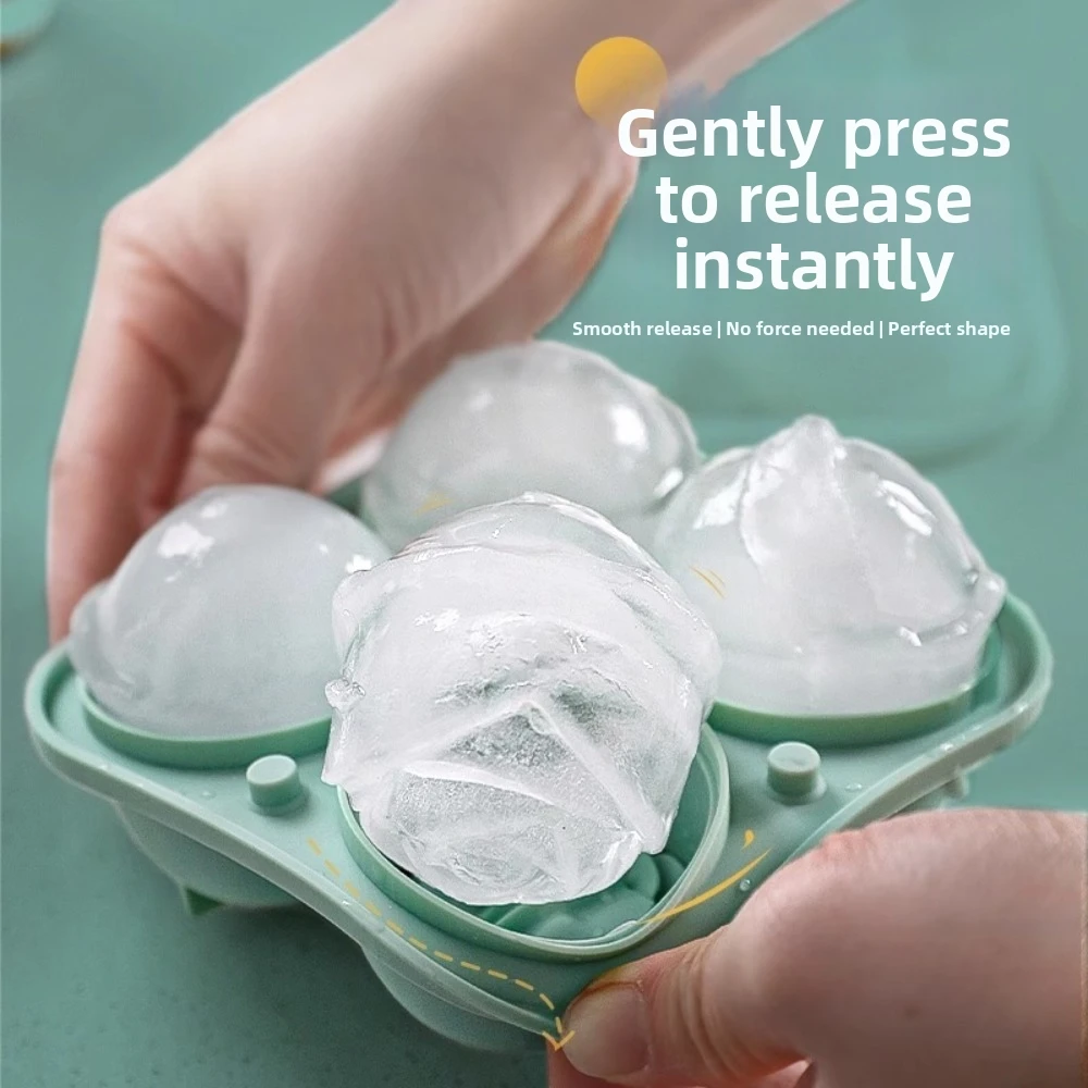 New 3D Rose Silicone Ice Mold with Lids Large Size Ice Making Molds Easy to Demold 4 Holes Ice Ball Maker for Drinks