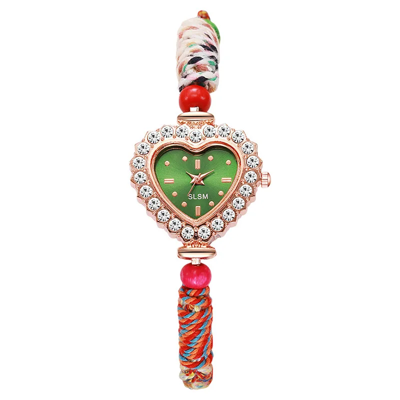 موضة حبل مضفر حزام المرأة ساعة اليد الفاخرة حجر الراين القلب الهاتفي السيدات ساعات كوارتز Reloj Mujer