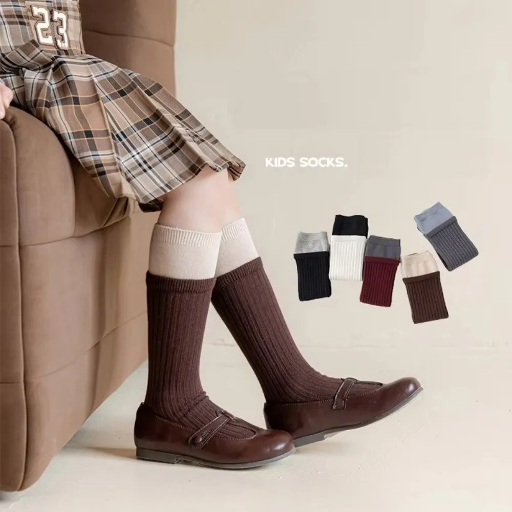 Stylish Contrast Color Knee High Socks Fake Two-Piece Ins Style Slouch Socks Ribbed Runway Style Long Socks For