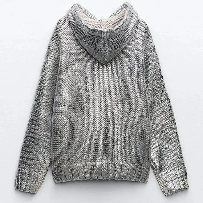 Camping Outdoor Women's sweater Personalized Street Metal coating crackle Round neck hood Knitted pullover hoodie