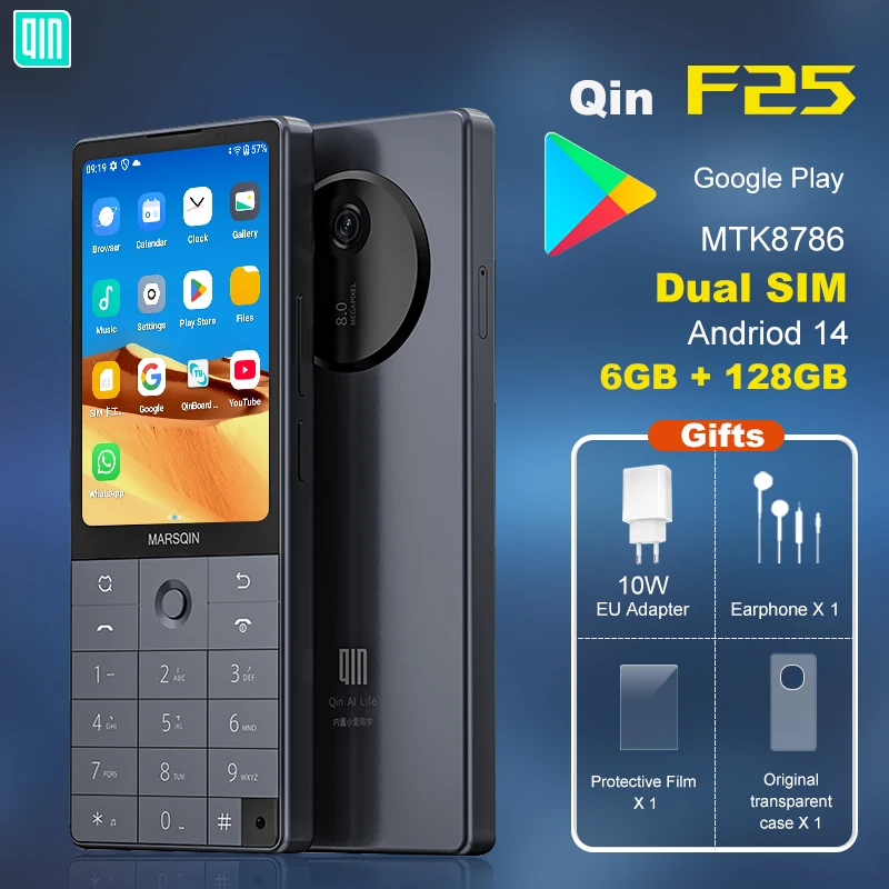 Qin F25 شاشة لمس مزدوجة الشريحة MTK8786 أندرويد 14 واي فاي 3.54 بوصة 6 جيجابايت + 128 جيجابايت بطارية جوجل بلوتوث 2700 مللي أمبير في الساعة 640*960 هاتف Duoqin