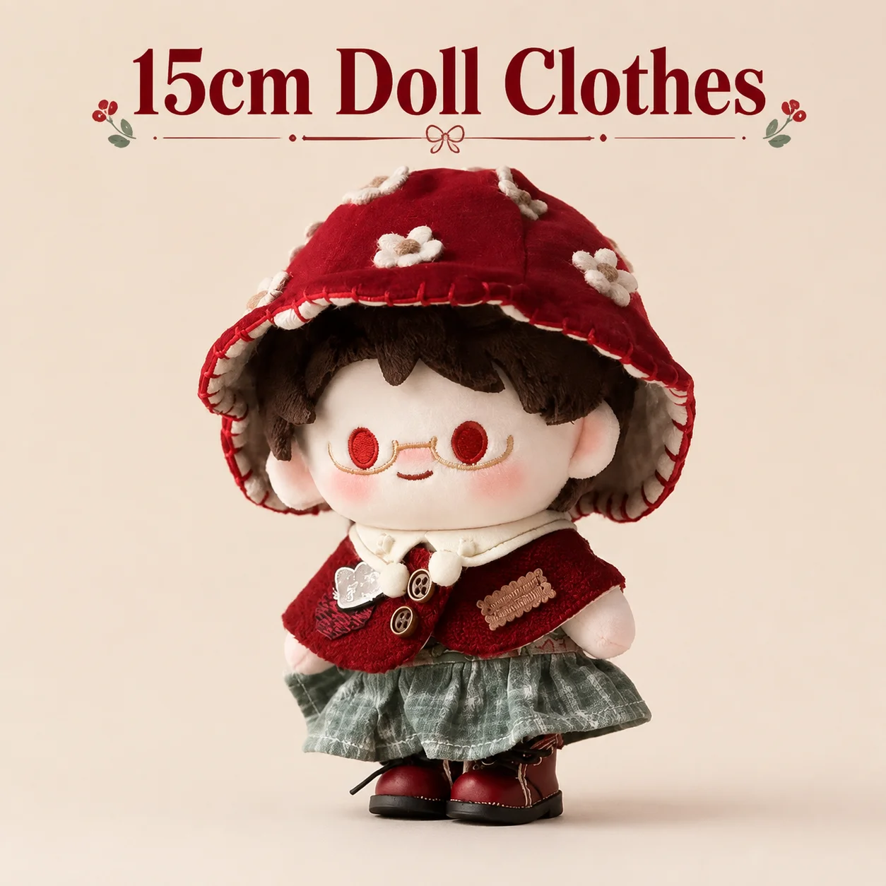 15cm Cotton Doll Clothes Vintage British Style Outfit Set Exquisite Craftsmanship Include Hat Scarf Shawl Plaid Skirt