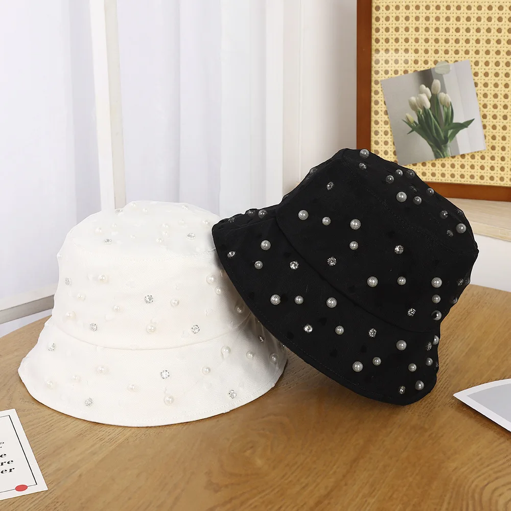 

Европейская уличная панама с жемчугом и стразами, широкополая, классическая черно-белая, в стиле рыбацкой шляпы
