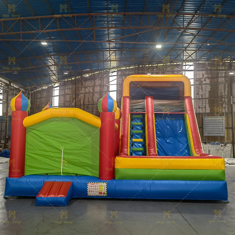 0.55mm inflatable bounce house with slide commercial wet dry jump castle jumper bouncer for kids adults with air blower