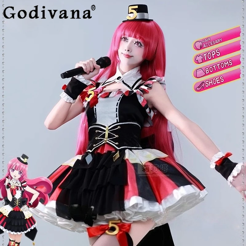 Costume cosplay da donna rosso e nero Cos Costume cosplay Set completo di costume da canto per ragazze Lolita Anime Abito uniforme da festa di Halloween