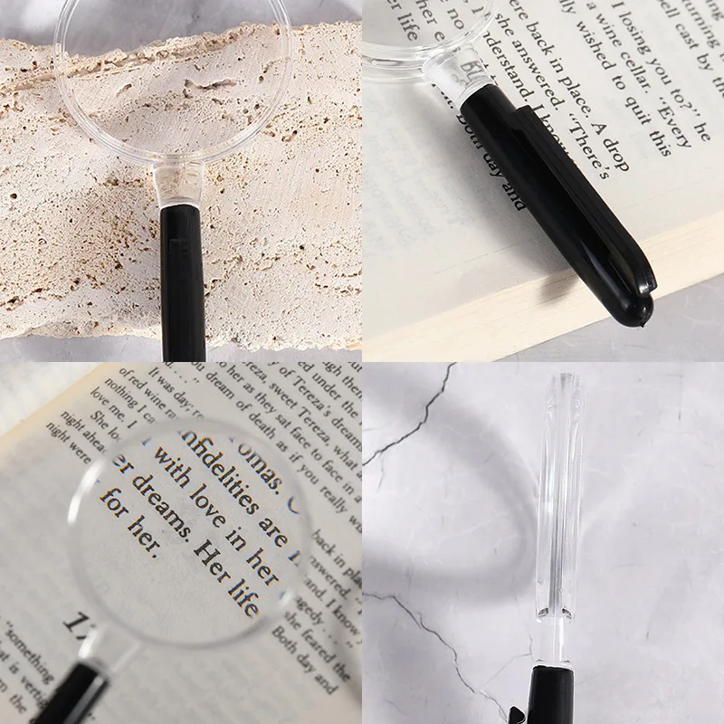 50Mm Pen Hook Handle Acrylic Transparent Benzene Lens for Children's Handheld High-Definition Magnifying Glass