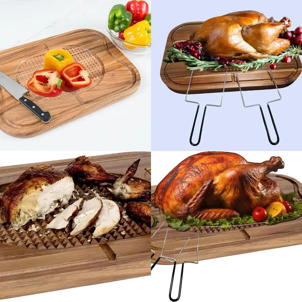 

Acacia Wood Thanksgiving Carving Board with Turkey Lifter, 20 Large for Serving 22Lbs Meat, Juice Groove Included