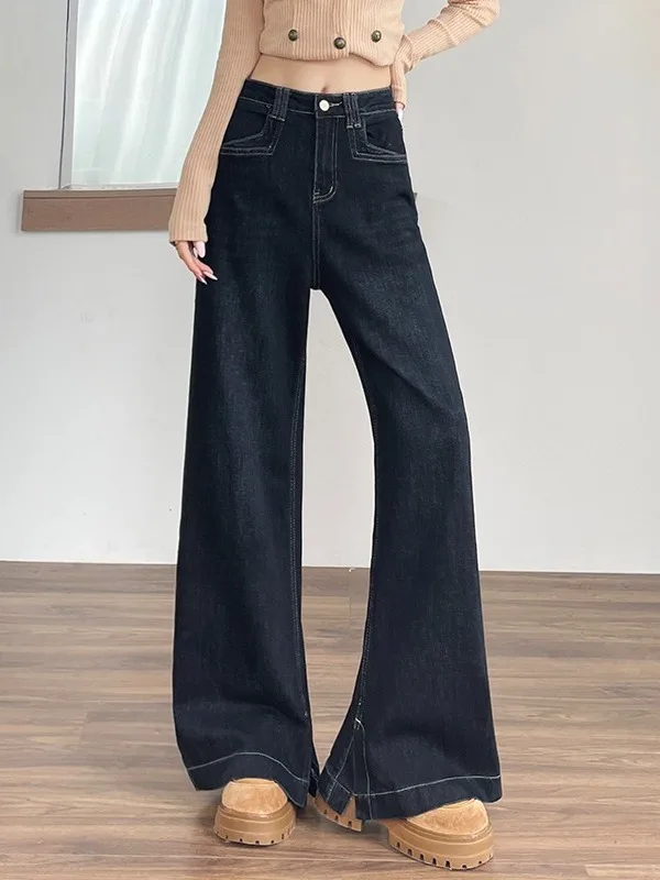 

Женские джинсы больших размеров в американском ретро-стиле, широкие, с высокой талией, прямые, свободные, в пол, осенне-зимние, новинка