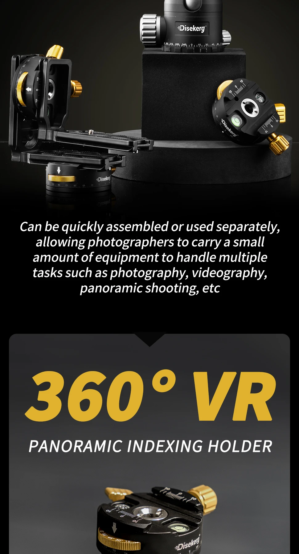 MECO DISE 720VR Panoramakopf, 360° ° Doppel-Indexierungs-Gimbal für Kamera 3D-Panorama-Video-Splicing Stativhalterung Foto-Zubehör – Detail 6