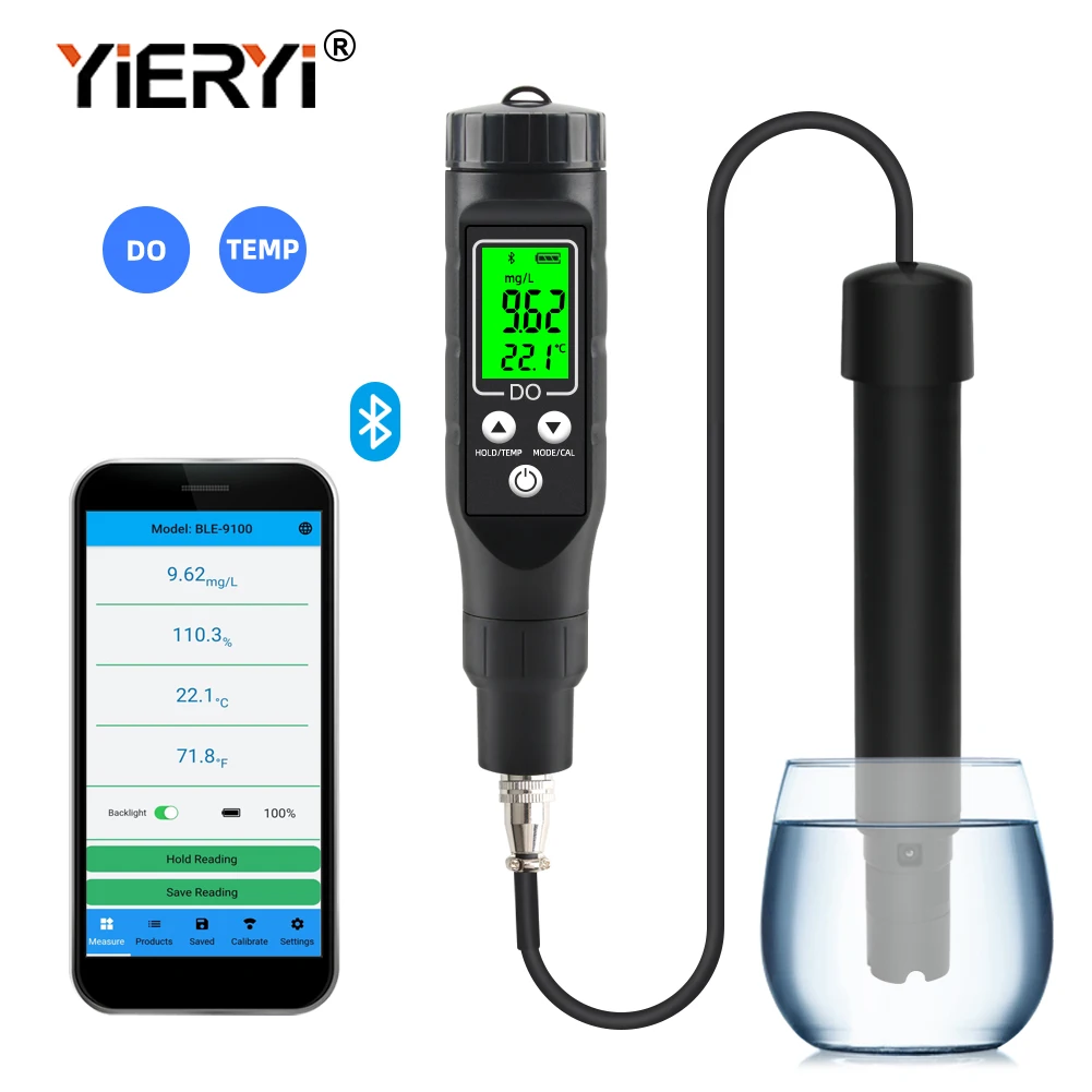 BLE-9100 Smart Bluetooth Dissolved Oxygen Meter 0-30mg/L Professional Aquaculture Do Analyzer Tester for Fish Tank Brewing Wine