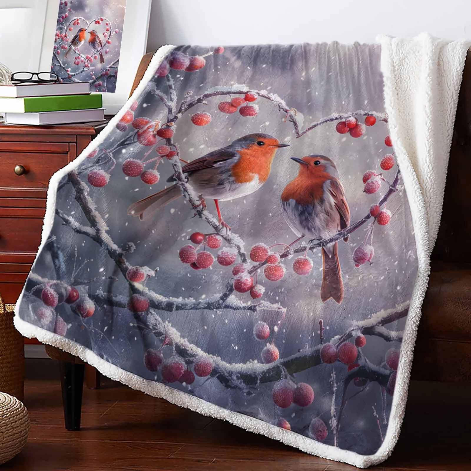 Christmas Snowflake Bird Red Fruit Love Cashmere Blanket Warm Winter Soft Throw Blankets For Beds Sofa Wool Blanket Bedspread