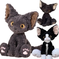 German Devon Rex Plush Toy Stuffed Kawaii Black Cat Black White Kitten Plushie for Kids Soft Toys for Kids Birthday